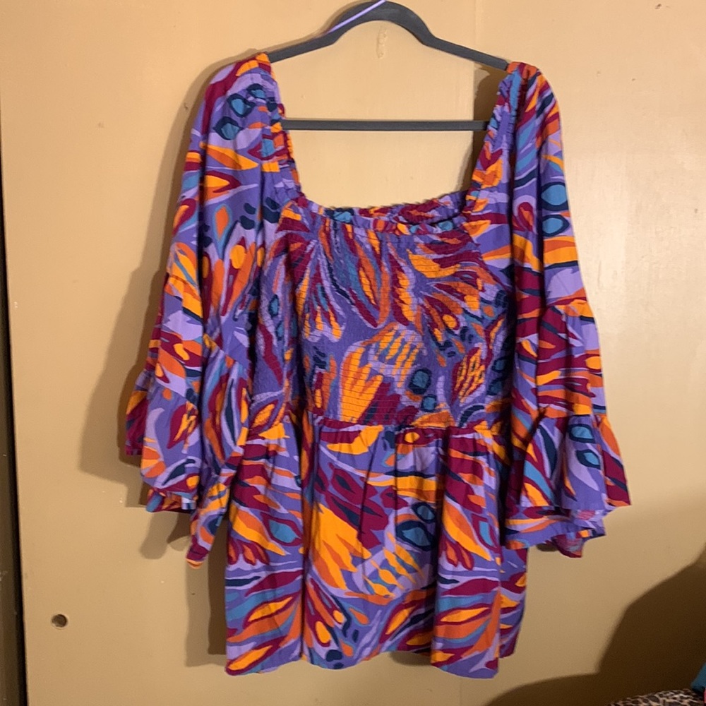 🧋 TERRA & SKY Abstract Butterfly Island Purple Print Smock Top NWT 4X - Picture 6 of 15